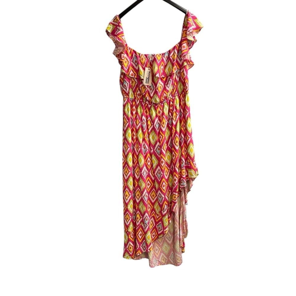 Savanna Jane Dress Pink Geometric Maxi Asymmetrical Off Shoulder Size 3X Summer